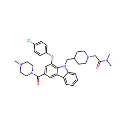 CN1CCN(C(=O)c2cc(Oc3ccc(Cl)cc3)c3c(c2)c2ccccc2n3CC2CCN(CC(=O)N(C)C)CC2)CC1 ZINC000028889686