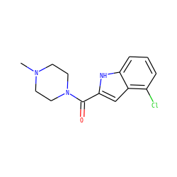 CN1CCN(C(=O)c2cc3c(Cl)cccc3[nH]2)CC1 ZINC000082303377