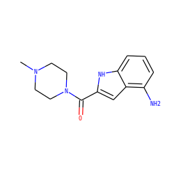 CN1CCN(C(=O)c2cc3c(N)cccc3[nH]2)CC1 ZINC000038678205