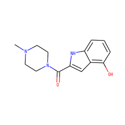 CN1CCN(C(=O)c2cc3c(O)cccc3[nH]2)CC1 ZINC000084654901