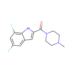 CN1CCN(C(=O)c2cc3cc(F)cc(F)c3[nH]2)CC1 ZINC000013526691