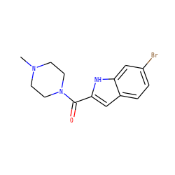 CN1CCN(C(=O)c2cc3ccc(Br)cc3[nH]2)CC1 ZINC000013526659