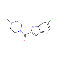 CN1CCN(C(=O)c2cc3ccc(Cl)cc3[nH]2)CC1 ZINC000034051094