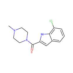 CN1CCN(C(=O)c2cc3cccc(Cl)c3[nH]2)CC1 ZINC000013526671