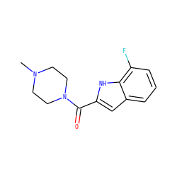 CN1CCN(C(=O)c2cc3cccc(F)c3[nH]2)CC1 ZINC000082273060