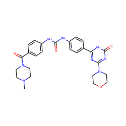 CN1CCN(C(=O)c2ccc(NC(=O)Nc3ccc(-c4nc(N5CCOCC5)nc(=O)[nH]4)cc3)cc2)CC1 ZINC000072177843