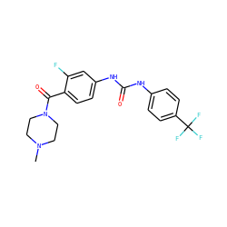 CN1CCN(C(=O)c2ccc(NC(=O)Nc3ccc(C(F)(F)F)cc3)cc2F)CC1 ZINC000049054515