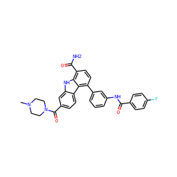 CN1CCN(C(=O)c2ccc3c(c2)[nH]c2c(C(N)=O)ccc(-c4cccc(NC(=O)c5ccc(F)cc5)c4)c23)CC1 ZINC000473136413