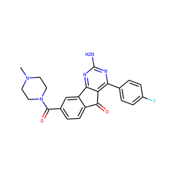 CN1CCN(C(=O)c2ccc3c(c2)-c2nc(N)nc(-c4ccc(F)cc4)c2C3=O)CC1 ZINC000049054017