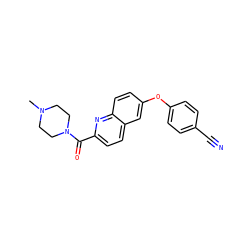 CN1CCN(C(=O)c2ccc3cc(Oc4ccc(C#N)cc4)ccc3n2)CC1 ZINC000584599202
