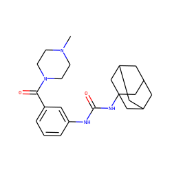 CN1CCN(C(=O)c2cccc(NC(=O)NC34CC5CC(CC(C5)C3)C4)c2)CC1 ZINC000040408975
