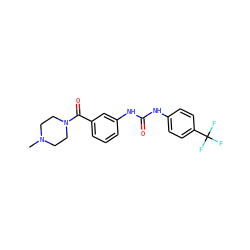 CN1CCN(C(=O)c2cccc(NC(=O)Nc3ccc(C(F)(F)F)cc3)c2)CC1 ZINC000049124741