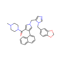 CN1CCN(C(=O)c2cn(Cc3cncn3Cc3ccc4c(c3)OCO4)cc2-c2cccc3ccccc23)CC1 ZINC000053084393