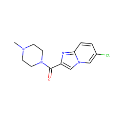 CN1CCN(C(=O)c2cn3cc(Cl)ccc3n2)CC1 ZINC000082157938