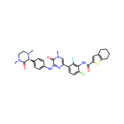 CN1CCN(C)[C@@H](c2ccc(Nc3nc(-c4ccc(Cl)c(NC(=O)c5cc6c(s5)CCCC6)c4F)cn(C)c3=O)cc2)C1=O ZINC000164634978