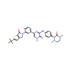 CN1CCN(C)[C@@H](c2ccc(Nc3nc(-c4ccc(F)c(N5Cc6cc(C(C)(C)C)sc6C5=O)c4)cn(C)c3=O)cc2)C1=O ZINC000113408333