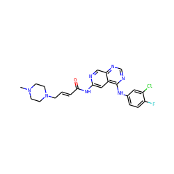 CN1CCN(C/C=C/C(=O)Nc2cc3c(Nc4ccc(F)c(Cl)c4)ncnc3cn2)CC1 ZINC001772628219