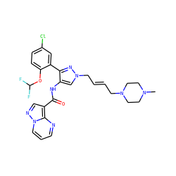 CN1CCN(C/C=C/Cn2cc(NC(=O)c3cnn4cccnc34)c(-c3cc(Cl)ccc3OC(F)F)n2)CC1 ZINC001772636710