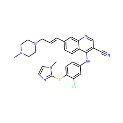 CN1CCN(C/C=C/c2ccc3c(Nc4ccc(Sc5nccn5C)c(Cl)c4)c(C#N)cnc3c2)CC1 ZINC000049872296