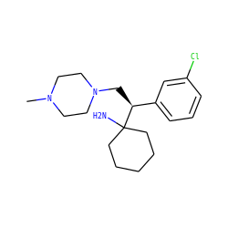 CN1CCN(C[C@@H](c2cccc(Cl)c2)C2(N)CCCCC2)CC1 ZINC000049113998