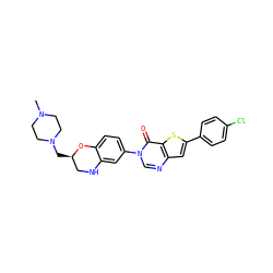 CN1CCN(C[C@@H]2CNc3cc(-n4cnc5cc(-c6ccc(Cl)cc6)sc5c4=O)ccc3O2)CC1 ZINC000038149708