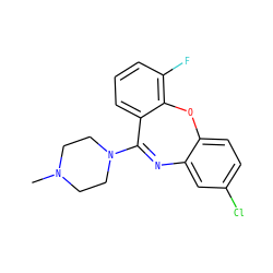 CN1CCN(C2=Nc3cc(Cl)ccc3Oc3c(F)cccc32)CC1 ZINC000036473905