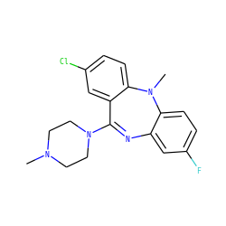 CN1CCN(C2=Nc3cc(F)ccc3N(C)c3ccc(Cl)cc32)CC1 ZINC000473083759