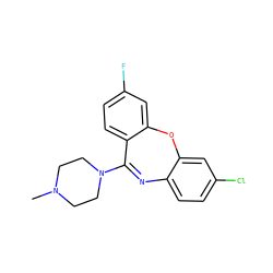 CN1CCN(C2=Nc3ccc(Cl)cc3Oc3cc(F)ccc32)CC1 ZINC000036473767