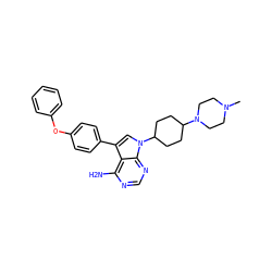 CN1CCN(C2CCC(n3cc(-c4ccc(Oc5ccccc5)cc4)c4c(N)ncnc43)CC2)CC1 ZINC000022795012