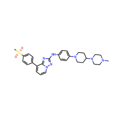 CN1CCN(C2CCN(c3ccc(Nc4nc5c(-c6ccc(S(C)(=O)=O)cc6)cccn5n4)cc3)CC2)CC1 ZINC000147022855