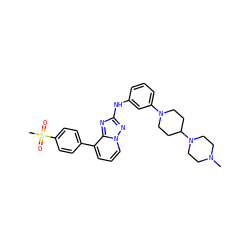 CN1CCN(C2CCN(c3cccc(Nc4nc5c(-c6ccc(S(C)(=O)=O)cc6)cccn5n4)c3)CC2)CC1 ZINC000084710780