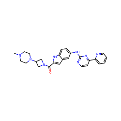 CN1CCN(C2CN(C(=O)c3cc4cc(Nc5nccc(-c6ccccn6)n5)ccc4[nH]3)C2)CC1 ZINC000144222486