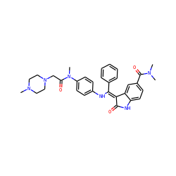 CN1CCN(CC(=O)N(C)c2ccc(N/C(=C3\C(=O)Nc4ccc(C(=O)N(C)C)cc43)c3ccccc3)cc2)CC1 ZINC001772579212