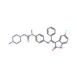 CN1CCN(CC(=O)N(C)c2ccc(N/C(=C3\C(=O)Nc4ccc(F)cc43)c3ccccc3)cc2)CC1 ZINC001772598648