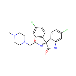 CN1CCN(CC(=O)N[C@@]2(c3ccc(Cl)cc3)C(=O)Nc3cc(Cl)ccc32)CC1 ZINC000095552038