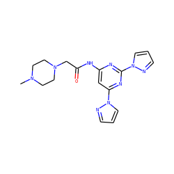 CN1CCN(CC(=O)Nc2cc(-n3cccn3)nc(-n3cccn3)n2)CC1 ZINC000023360528