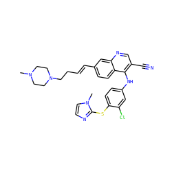 CN1CCN(CC/C=C/c2ccc3c(Nc4ccc(Sc5nccn5C)c(Cl)c4)c(C#N)cnc3c2)CC1 ZINC000042888648