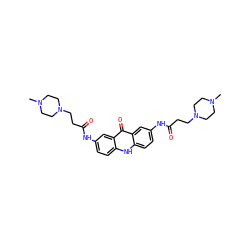 CN1CCN(CCC(=O)Nc2ccc3[nH]c4ccc(NC(=O)CCN5CCN(C)CC5)cc4c(=O)c3c2)CC1 ZINC000028375761