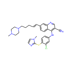 CN1CCN(CCC/C=C/c2ccc3c(Nc4ccc(Sc5nccn5C)c(Cl)c4)c(C#N)cnc3c2)CC1 ZINC000049878330