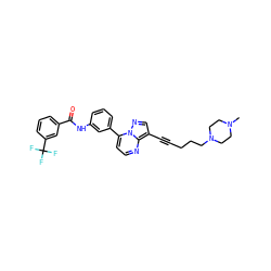 CN1CCN(CCCC#Cc2cnn3c(-c4cccc(NC(=O)c5cccc(C(F)(F)F)c5)c4)ccnc23)CC1 ZINC000049775124