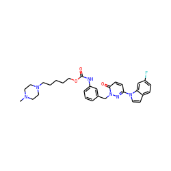 CN1CCN(CCCCCOC(=O)Nc2cccc(Cn3nc(-n4ccc5ccc(F)cc54)ccc3=O)c2)CC1 ZINC000299864521