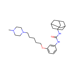 CN1CCN(CCCCCOc2cccc(NC(=O)NC34CC5CC(CC(C5)C3)C4)c2)CC1 ZINC000066259458