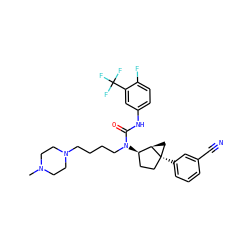 CN1CCN(CCCCN(C(=O)Nc2ccc(F)c(C(F)(F)F)c2)[C@@H]2CC[C@]3(c4cccc(C#N)c4)C[C@H]23)CC1 ZINC000028572805