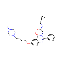 CN1CCN(CCCCOc2ccc3nc(-c4ccccc4)n(CC(=O)NCC4CC4)c(=O)c3c2)CC1 ZINC000058582421