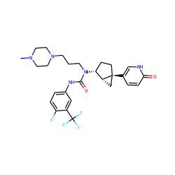 CN1CCN(CCCN(C(=O)Nc2ccc(F)c(C(F)(F)F)c2)[C@@H]2CC[C@]3(c4ccc(=O)[nH]c4)C[C@H]23)CC1 ZINC000036351553