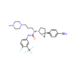 CN1CCN(CCCN(C(=O)Nc2ccc(F)c(C(F)(F)F)c2)[C@@H]2CC[C@]3(c4ccc(C#N)cc4)C[C@H]23)CC1 ZINC000036351509