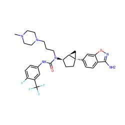 CN1CCN(CCCN(C(=O)Nc2ccc(F)c(C(F)(F)F)c2)[C@@H]2CC[C@]3(c4ccc5c(N)noc5c4)C[C@H]23)CC1 ZINC000036351577