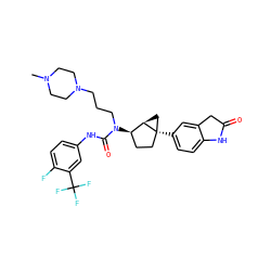 CN1CCN(CCCN(C(=O)Nc2ccc(F)c(C(F)(F)F)c2)[C@@H]2CC[C@]3(c4ccc5c(c4)CC(=O)N5)C[C@H]23)CC1 ZINC000036351587