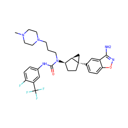 CN1CCN(CCCN(C(=O)Nc2ccc(F)c(C(F)(F)F)c2)[C@@H]2CC[C@]3(c4ccc5onc(N)c5c4)C[C@H]23)CC1 ZINC000036351585