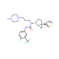 CN1CCN(CCCN(C(=O)Nc2ccc(F)c(C(F)(F)F)c2)[C@@H]2CC[C@]3(c4ccsc4)C[C@H]23)CC1 ZINC000036351614